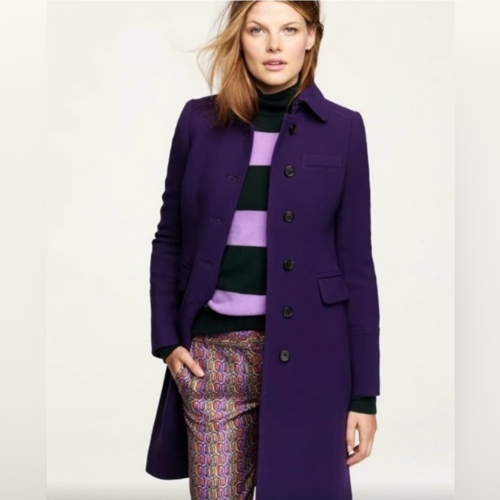 J. Crew Lady Day Deep Purple Italian Double Cloth Wool Coat with Thinsulate